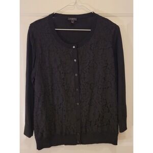 Talbots Petites Black Lace Front Cardigan Sweater Womens L